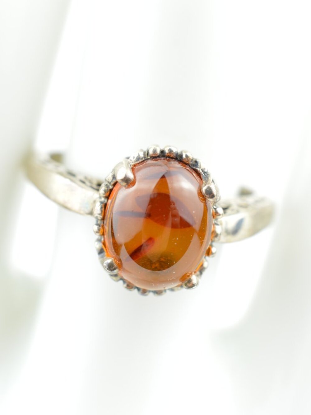 Vtg KABANA 925 Sterling Silver Cognac Baltic Amber Filigree Statement Ring 7.75
